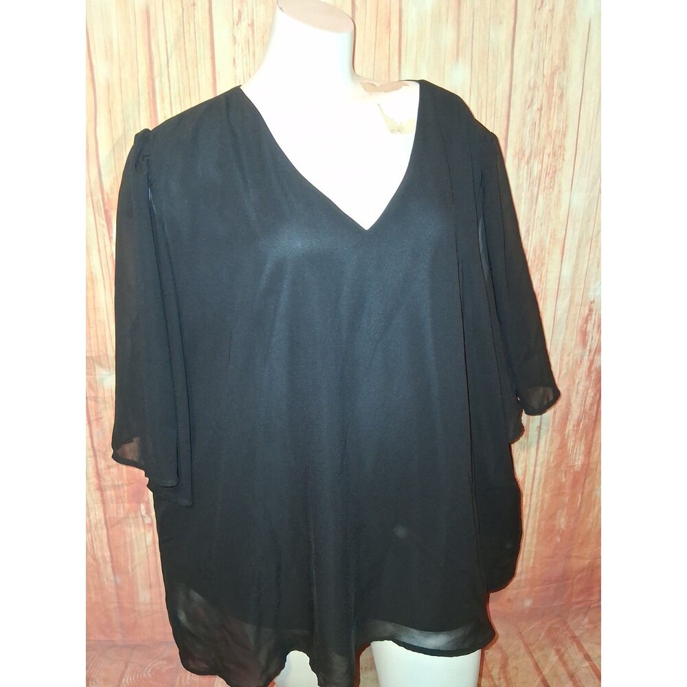 JM Collection Black Short Sleeve V-neck Blouse Sz 3X